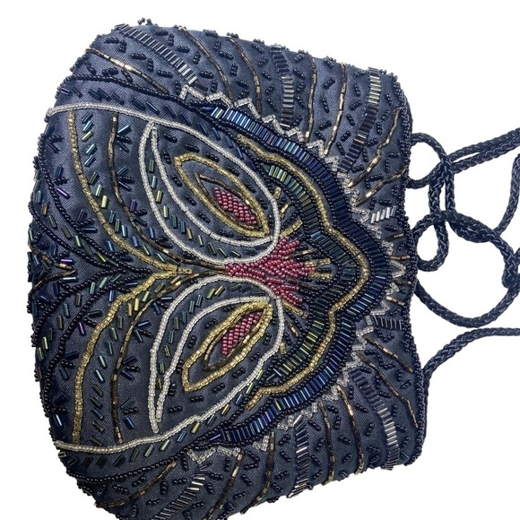 Carla Marchi black multi color beaded evening purse shoulder bag EUC - Picture 3 of 13